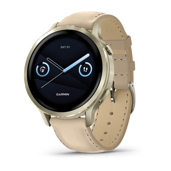 cf-lg__59462 Garmin Venu 4 - 41 mm, Lunar Gold with Bone Silicone Band and Light Sand Leather Band - Image 1