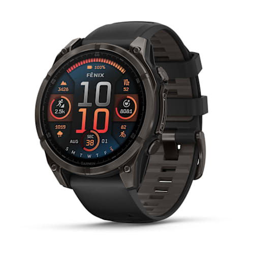 cf-xl__74861 Garmin fenix 8 - 47mm AMOLED Sapphire, Carbon Gray DLC Titanium with Black/Pebble Gray Silicone Band - Image 1